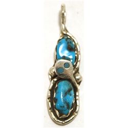 Zuni Turquoise Sterling Silver Snake Pendant - Effie Calavaza