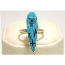 Zuni Turquoise Corn Maiden Sterling Silver Women's Ring - Chad Quandelacy & Valerie Comosona