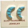 Image 1 : Zuni Turquoise Inlay Crescent Moon Sterling Silver Post Earrings - Norton Kinsel