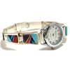 Image 2 : Navajo Multi-Stone Inlay Sterling Silver Link Bracelet Women's Watch - Calvin Begay