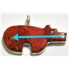 Zuni Apple Coral & Turquoise Inlay Bear Sterling Silver Pendant - Bernard Laiwakete