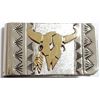 Image 1 : Navajo 12k Gold Fill over Sterling Silver Cow Skull Money Clip - Roger Jones