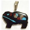 Image 1 : Zuni Multi-Stone Inlay Buffalo Sterling Silver Pendant - Harlan & Monica Coonsis
