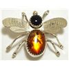 Image 1 : Navajo Onyx & Amber Sterling Silver Bug Pin - Juan Begay, Jr.