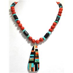 Santo Domingo Multi-Stone & Apple Coral Bead Necklace - Delbert & Torevia Crespin