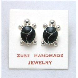 Zuni Onyx Turtle Earrings - Vernon Waikaniwa