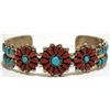Old Pawn Zuni Coral & Turquoise Sterling Silver Cuff Bracelet - Irene Paylusi