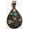 Navajo Turquoise Sterling Silver Pueblo Design Pendant - Shakey