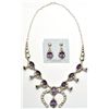 Navajo Amethyst Sterling Silver Squash Blossom Necklace & Earrings Set - Clem Nalwood