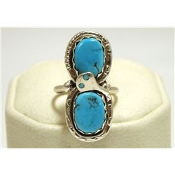 Zuni Turquoise Sterling Silver Snake Women's Ring - Effie Calavaza