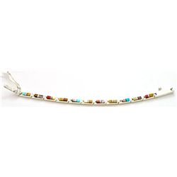 Navajo Multi-Stone Inlay Sterling Silver Link Bracelet - Edison Yazzie / Lazuli