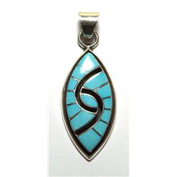 Zuni Onyx and Turquoise Sharp Oval Pendant - Amy Quandelacy