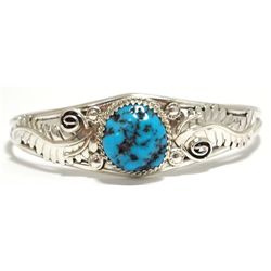 Navajo Sleeping Beauty Turquoise Sterling Silver Cuff Bracelet - Renee Yazzie