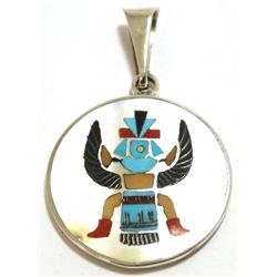 Zuni Multi-Stone Inlay Knifewing Kachina Sterling Silver Pendant - Harlan & Monica Coonsis