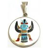 Image 1 : Zuni Multi-Stone Inlay Knifewing Kachina Sterling Silver Pendant - Harlan & Monica Coonsis