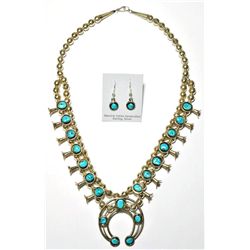 Navajo Sleeping Beauty Turquoise Large Necklace & Earrings Set - Phil & Lenore Garcia