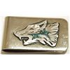 Image 1 : Navajo Turquoise Sterling Silver Wolf Head Money Clip - Richard Singer
