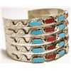 Image 2 : Zuni Coral & Turquoise Sterling Silver Snake Cuff Bracelet - Effie Calavaza