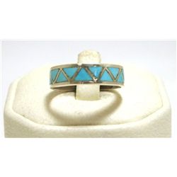 Zuni Turquoise Inlay Sterling Silver Men's Ring - Jim Haloo