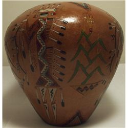 Navajo Etched Painted & Finished Yei Pottery - Nancy Chilly