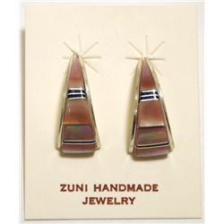 Zuni Multi-Stone Inlay Sterling Silver Curved Post Earrings - C.S. Lonjose