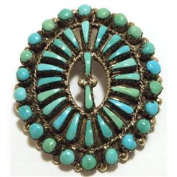 Old Pawn Navajo Turquoise Sterling Silver Pendant & Pin - MCH