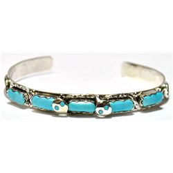 Zuni Turquoise Snake Sterling Silver Cuff Bracelet - Effie Calavaza