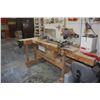 Image 1 : WOODEN WORK BENCH, TOOLS, AND 3 BENCH VICE