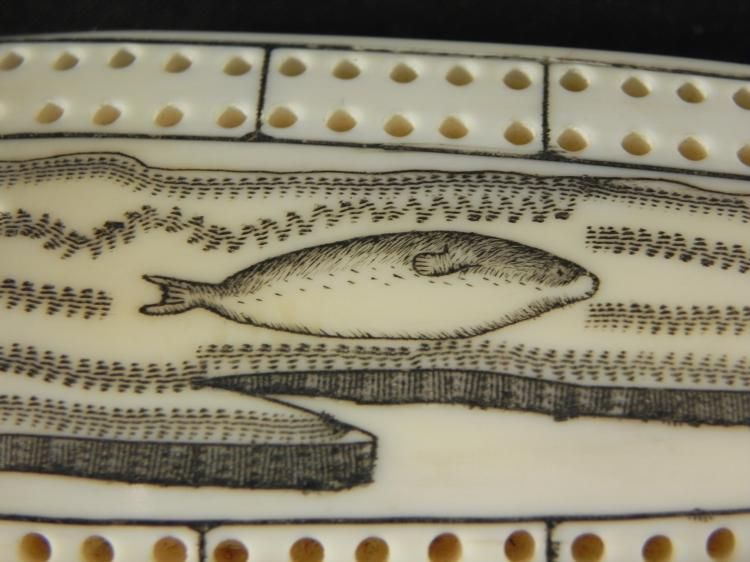 Vintage Ivory Walrus Tusk Cribbage Board/Eskimo Game