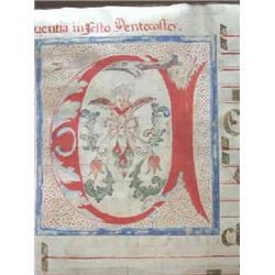 Feuille d'antiphonaire ornée d'une lettrine à tête d'angelot et ornement de feuilles d'acanthe (24,5
