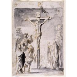 Dessin original Ecole flamande - Cercle ou suiveur d'Antoine  VAN DIJCK.- Calvaire. 17e s. 275 x 194