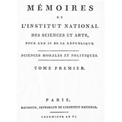 Mémoires de l'Institut national des Sciences & des Arts. Paris, Baudouin, An VI [ 1798] et sq. 39 vo