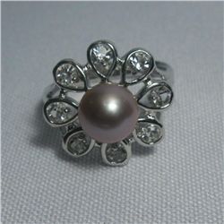 PURPLE PEARL FLOWER CZ RING;