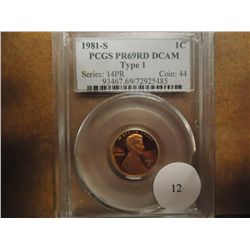 1981-S TYPE I LINCOLN CENT PCGS PR69 RD DCAM