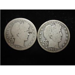 1907-O & 12-D BARBER HALF DOLLARS