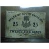 Image 1 : 1863 SOUTH CAROLINA 25 CENT OBSOLETE CURRENCY