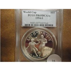 1994-S WORLD CUP SILVER DOLLAR PCGS PR69 DCAM