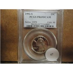 1992-S WASHINGTON QUARTER PCGS PR69 DCAM