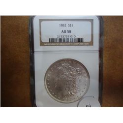 1882 MORGAN SILVER DOLLAR NGC AU58