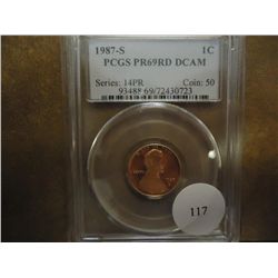 1987-S LINCOLN CENT PCGS PR69 RD DCAM