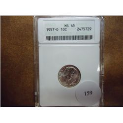 1957-D ROOSEVELT DIME SILVER ANACS MS65