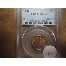 1938 LINCOLN CENT PCGS MS66 RD