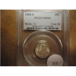 1953-S SILVER ROOSEVELT DIME PCGS MS66