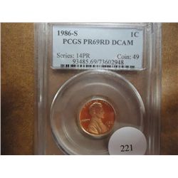 1986-S LINCOLN CENT PCGS PR69 RD DCAM