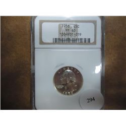 1958 WASHINGTON SILVER QUARTER NGC PF63