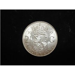 1959 NETHERLANDS KINGDOM 2 1/2 GULDEN SILVER