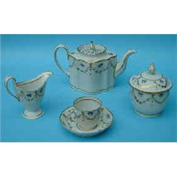 A New Hall porcelain 23 piece part tea service, painted gilt swags and green foliage. For the pat...