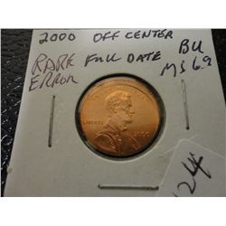 2000 LINCOLN CENT FULL DATE/OFFSET B/U-mint error