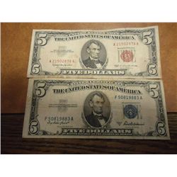 US $5-1953-A SILVER CERT & 1963 US NOTE