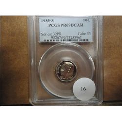 1985-S ROOSEVELT DIME PCGS PR69 DCAM